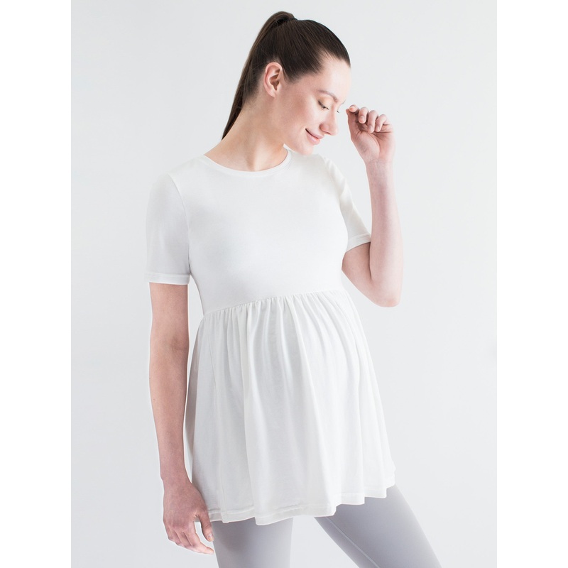 MATERNITY PLEATED SOFT STRETCH TOP, WHITE