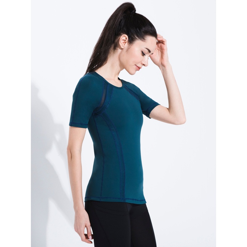 PLEATED MESH TEE, LAKE|XS|S|M|L|LAKE