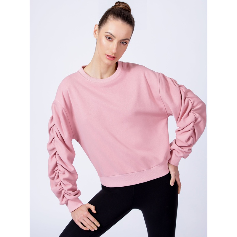 RUCHED RUNWAY SWEATSHIRT, PINK