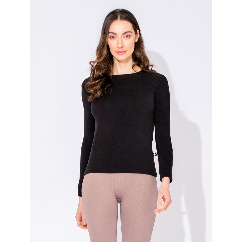THERMAL FLEECE LONG SLEEVE TOP, BLACK
