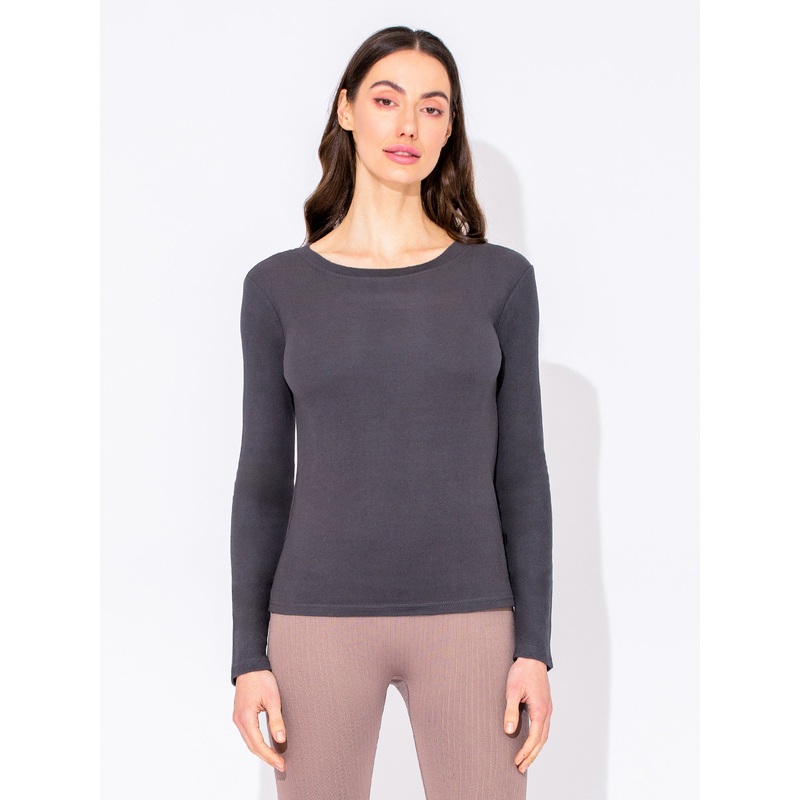 THERMAL FLEECE LONG SLEEVE TOP, DARK GREY