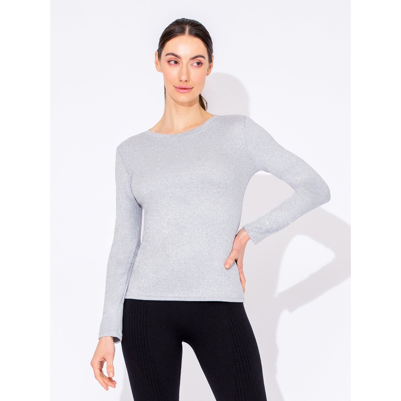 THERMAL FLEECE LONG SLEEVE TOP, LIGHT GREY