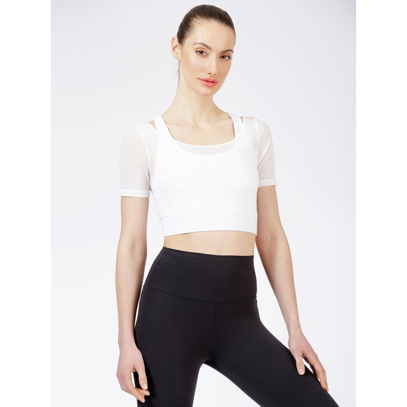 UNITY MESH CROPPED TOP, WHITE/WHITE MESH