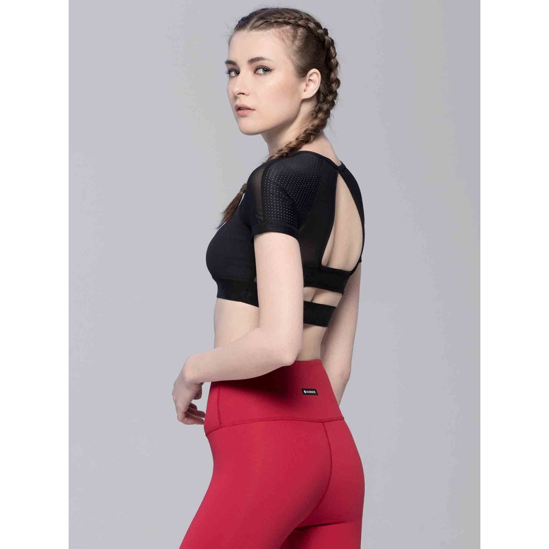 INTENSITY CROPPED TEE , BLACK/BLACK MESH