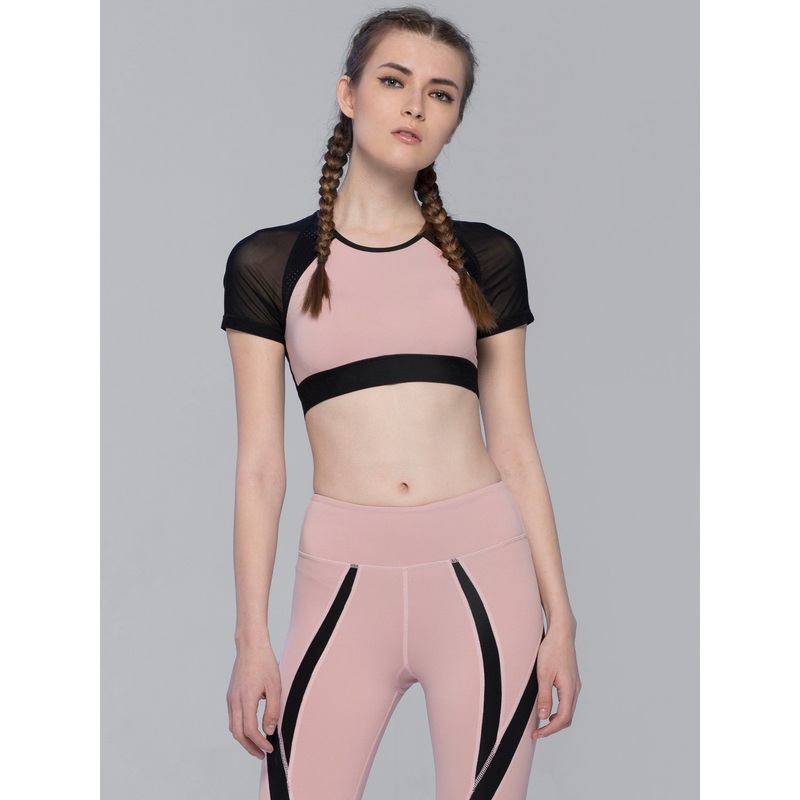 INTENSITY CROPPED TEE , BLUSH/BLACK MESH