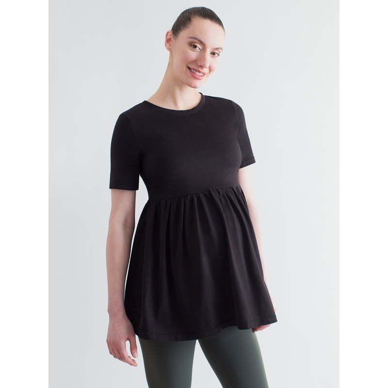 MATERNITY PLEATED SOFT STRETCH TOP, BLACK
