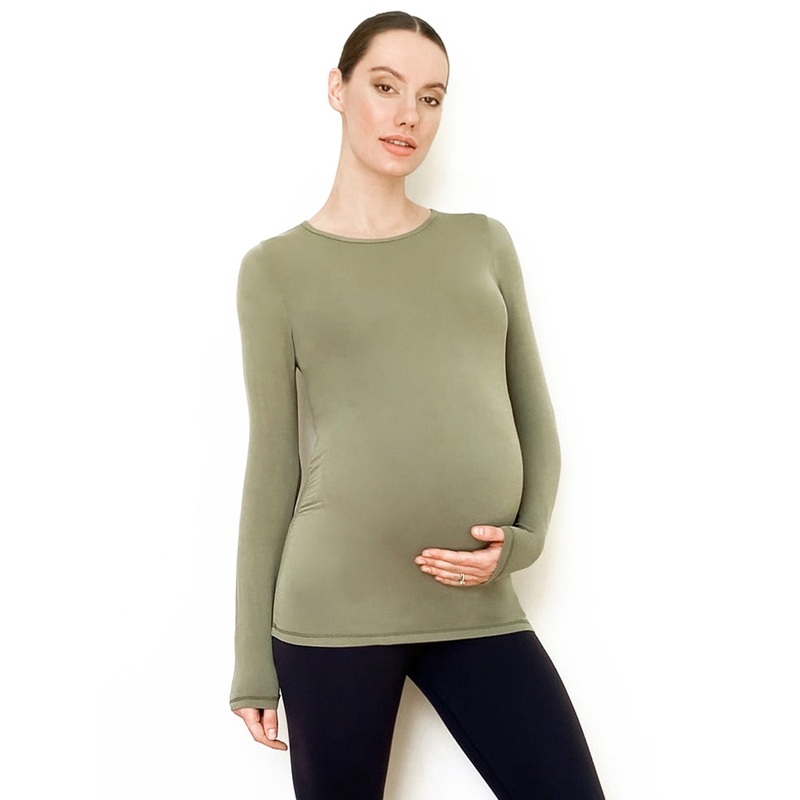 MATERNITY SOFT STRETCH LONG SLEEVE TEE, SAGE
