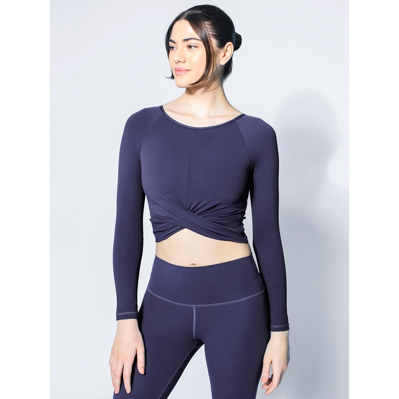 NUDE FRONT WRAP LONG SLEEVE TEE, IRIS BLUE