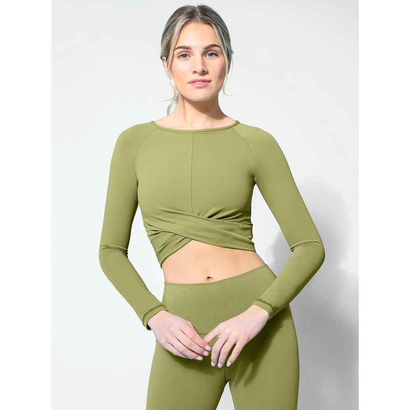 NUDE FRONT WRAP LONG SLEEVE TEE, MUSTARD