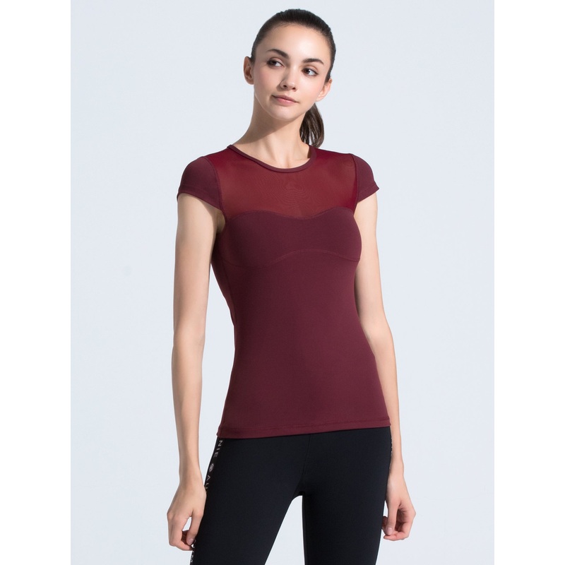 PEARL TEE, BORDEAUX/BORDEAUX MESH