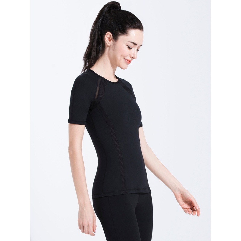 PLEATED MESH TEE, BLACK|XS|S|M|L|BLACK