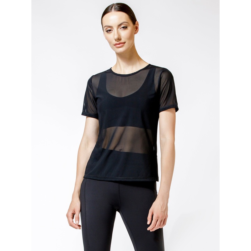 FITTED MESH TEE, BLACK MESH|XS|S|M|L