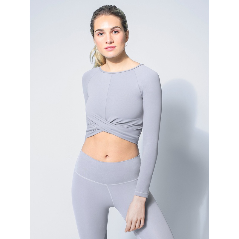 NUDE FRONT WRAP LONG SLEEVE TEE, LUNAR GREY