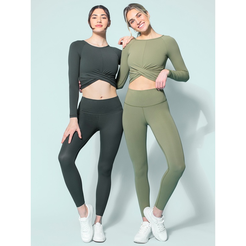 NUDE FRONT WRAP LONG SLEEVE TEE, SAGE