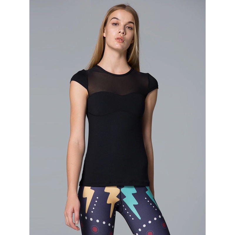 PEARL TEE, BLACK/BLACK MESH|XS|S|M|L|Black