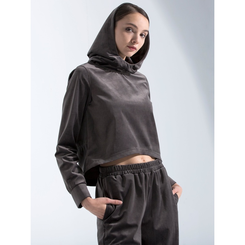 VELOUR HI LO HOODIE,GREY|S|M|L