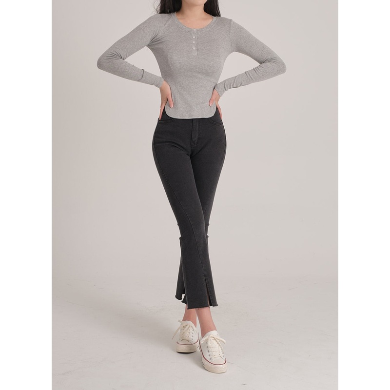 Bootcut Black Jeans with Front Slit J31