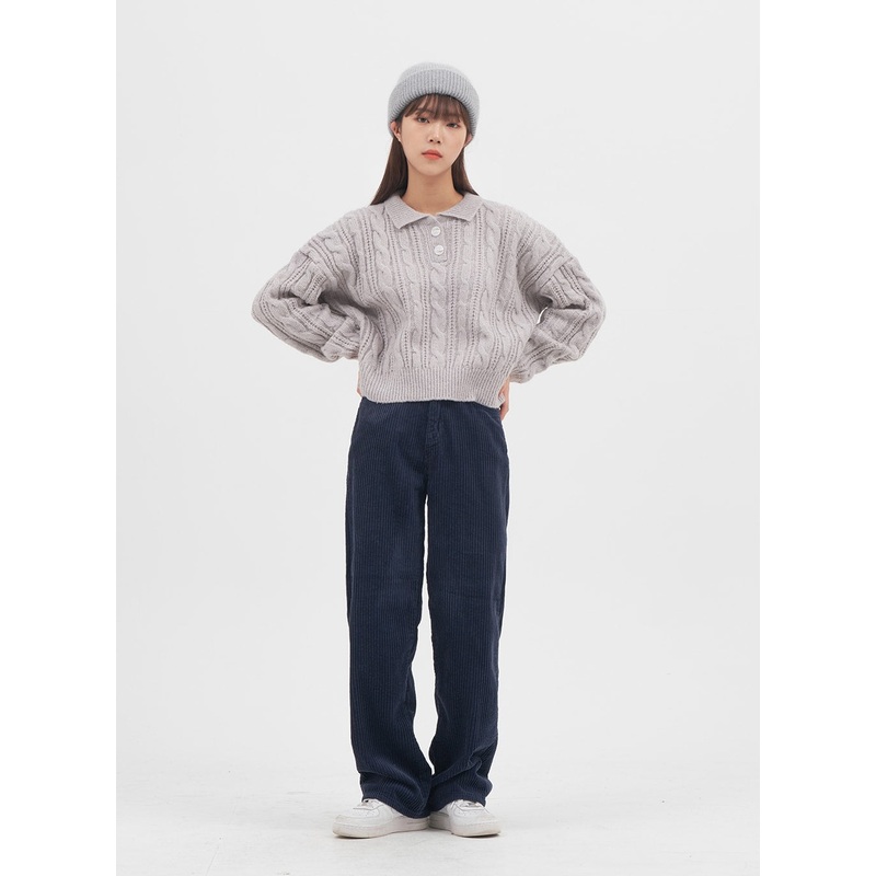 Cable Sweater|Cream|Charcoal|Olive|Pink|Brown|Skyblue|Gray|S/M