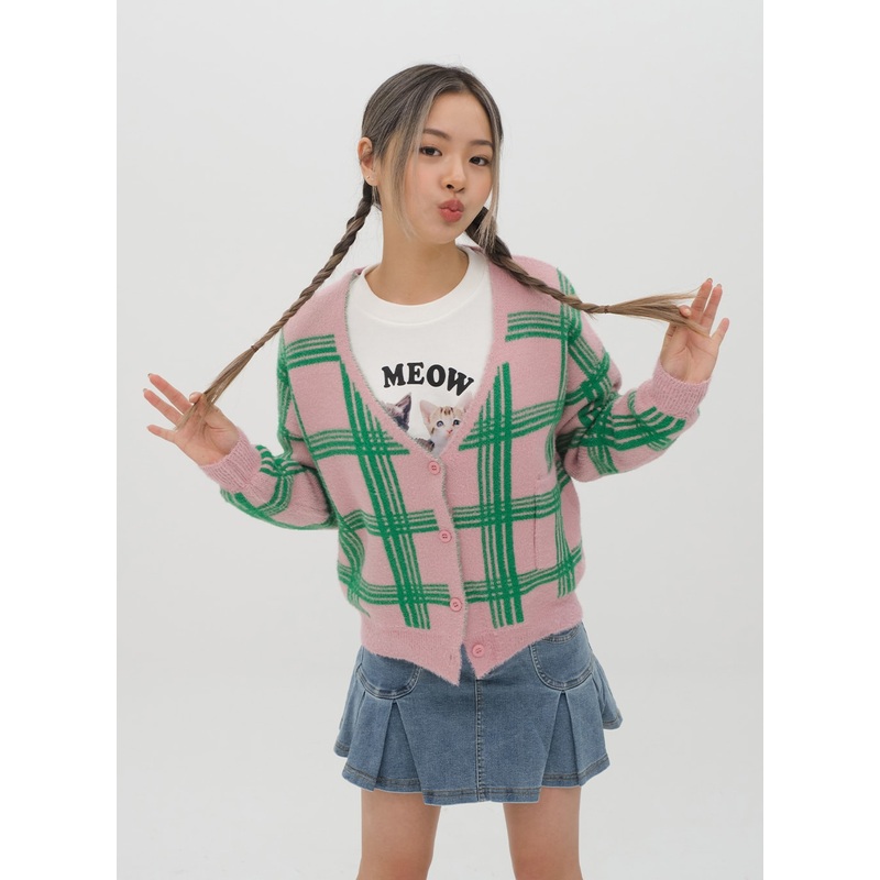 Check Pattern Cardigan J15|Pink|White|S/M