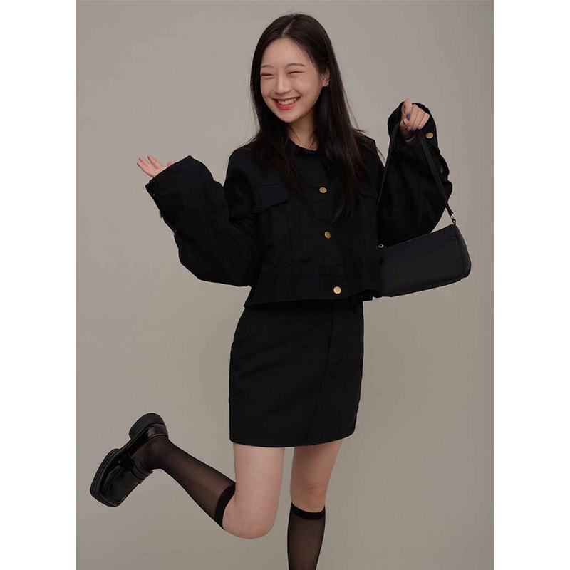 Cotton Cropped Jacket F17|Black|Beige|S/M