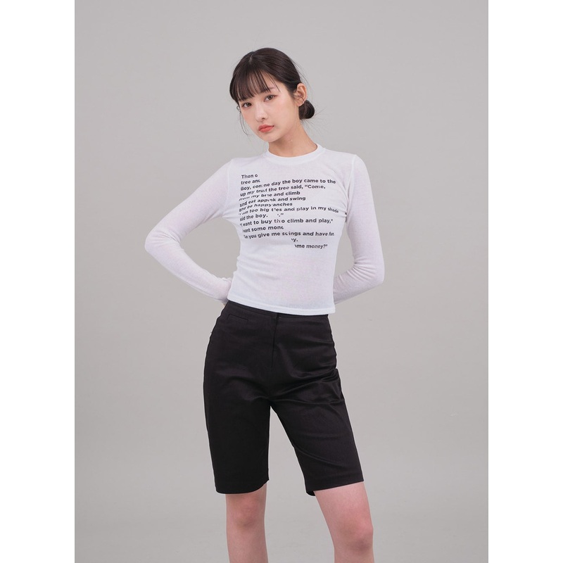 Cropped Long Sleeve T Shirt with Graphic Print F10