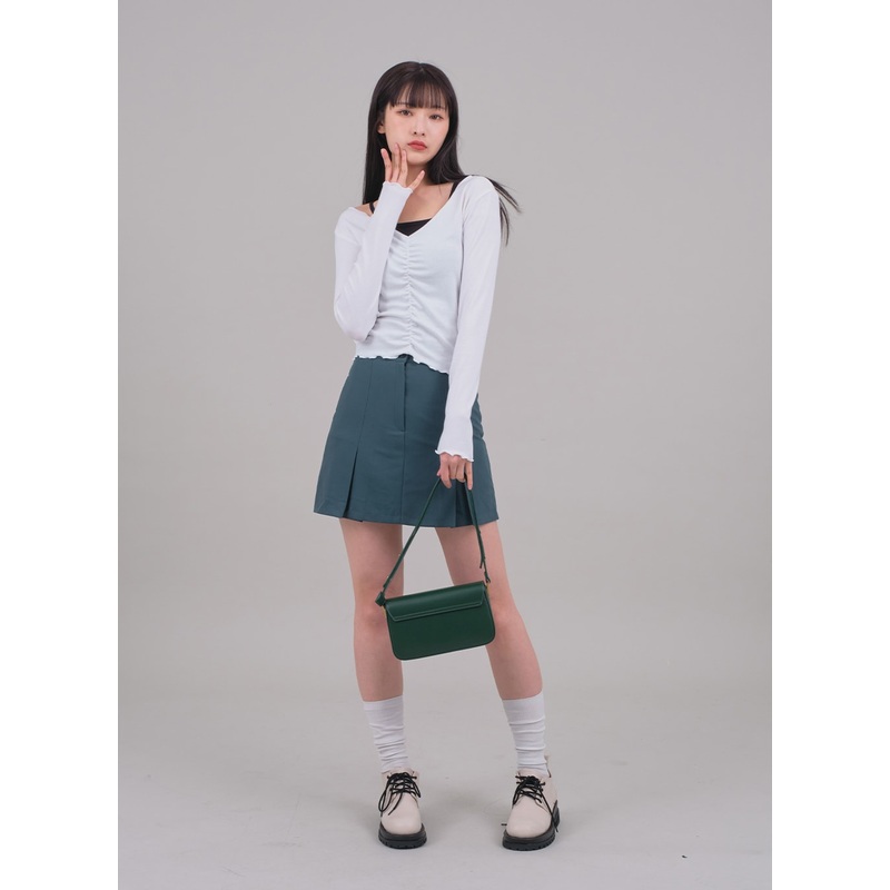 Cropped Long Sleeve Top with Front Shirring C2701