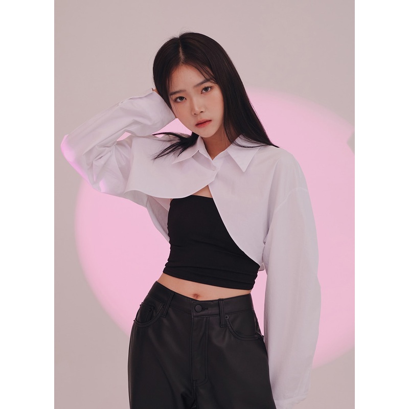 Cropped Shirt Shrug J24|Black|White|S/M