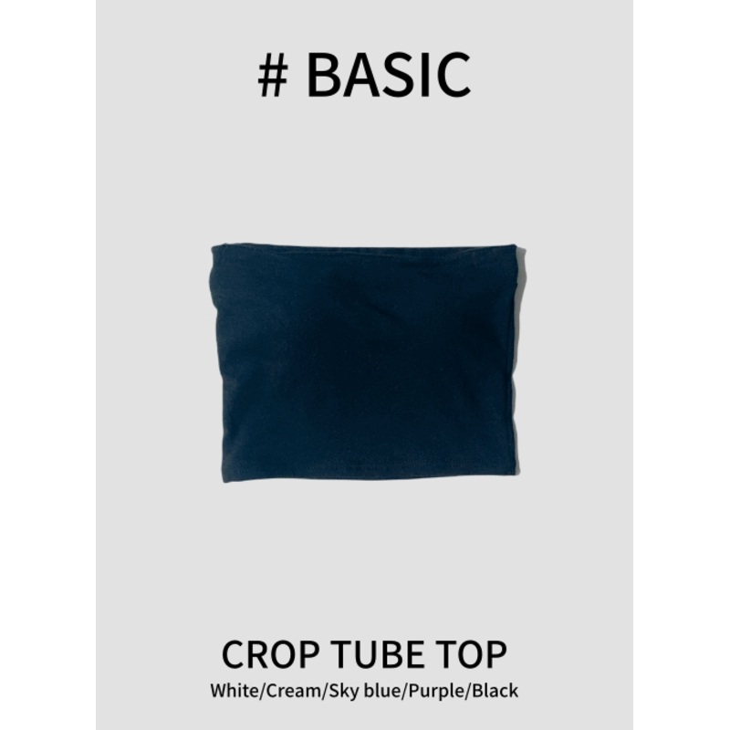 Cropped Tube Top #B17|White|Cream|Skyblue|Light Purple|Black