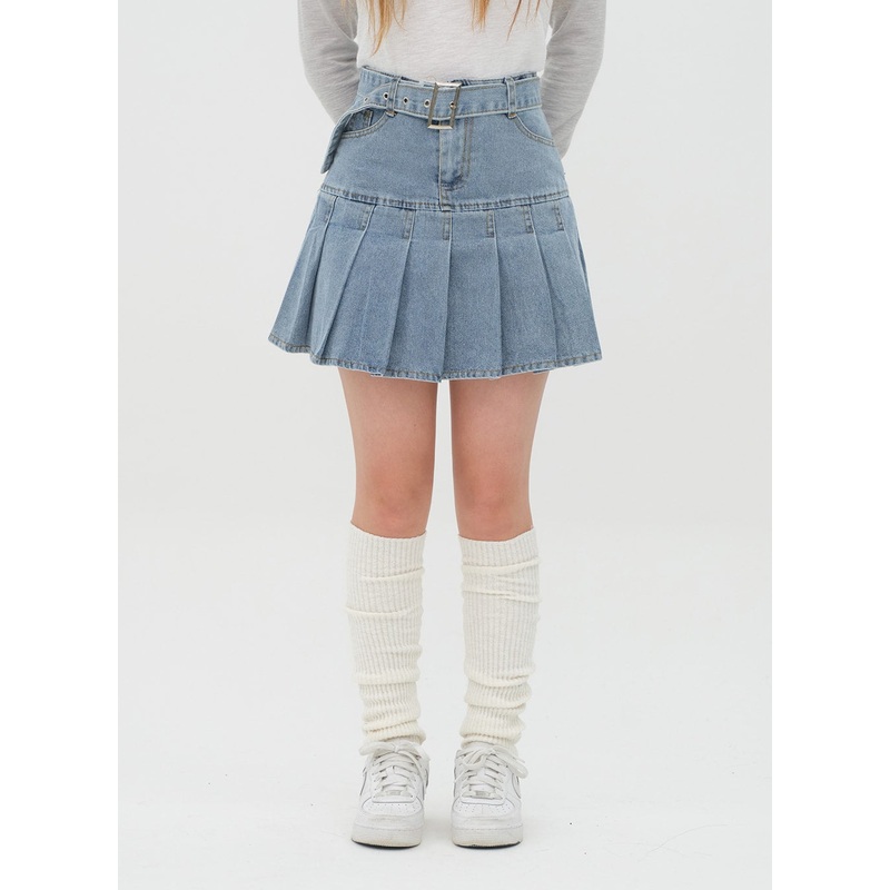 Denim Pleated Mini Skirt|Blue Denim|Black Denim|M|L|XL