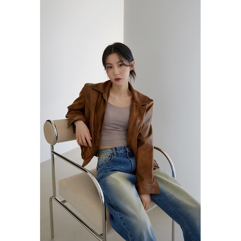 Faux Leather Jacket J23|Gray|Brown|S/M