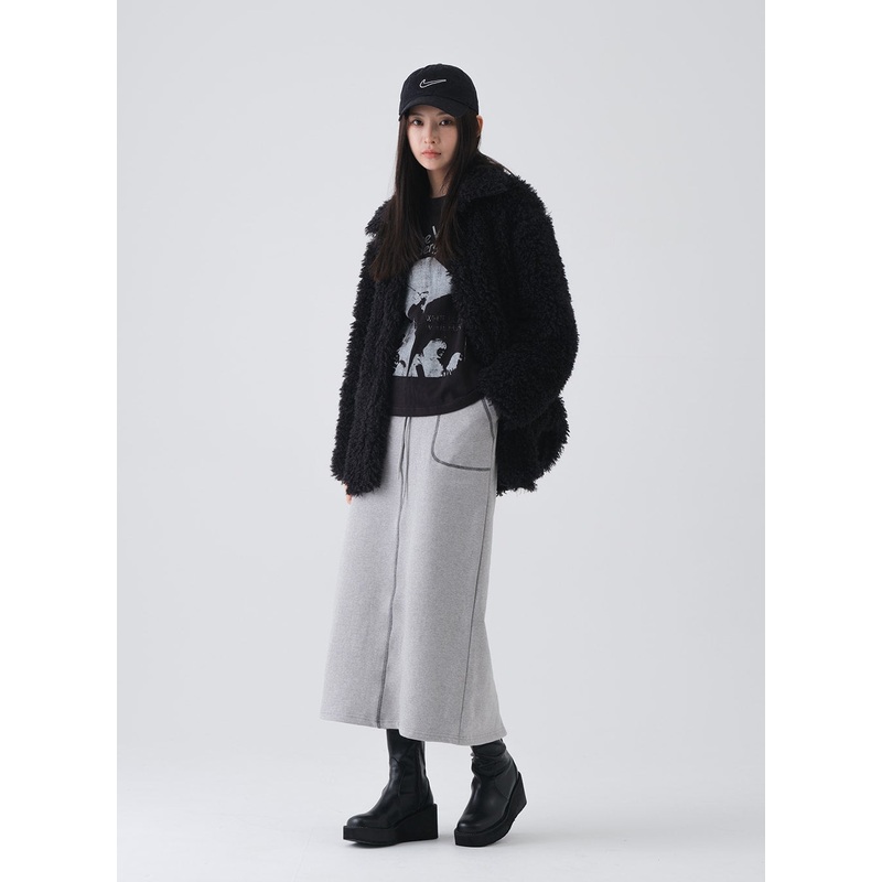 Fleece Lined Maxi Skirt with Stich