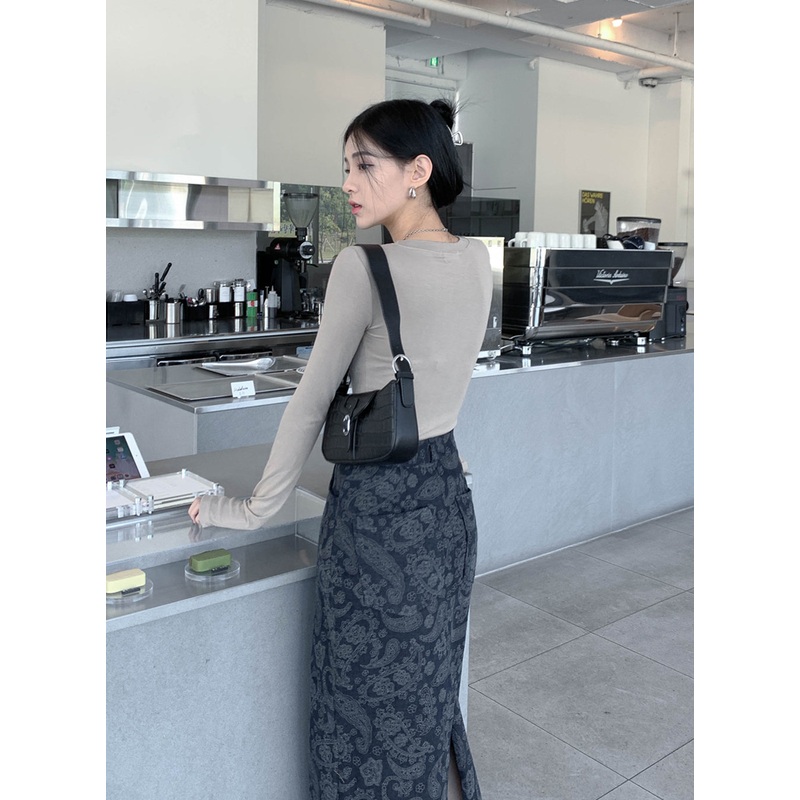 Long Sleeve Crop T-Shirt J5|Black|Ivory|Mint|Brown|Cocoa|S/M