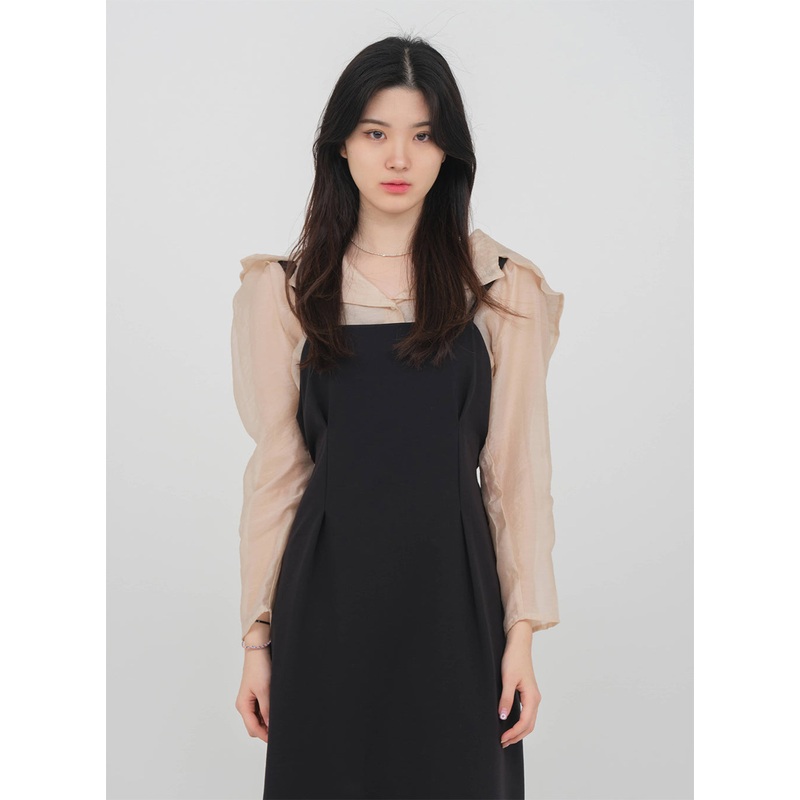 Mesh Blouse with Wide Collar|Beige|S/M