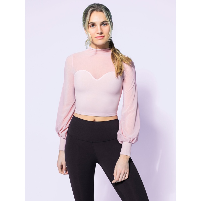 MESH ILLUSION PUFF SLEEVE CROP TOP, BLUSH/BLUSH MESH