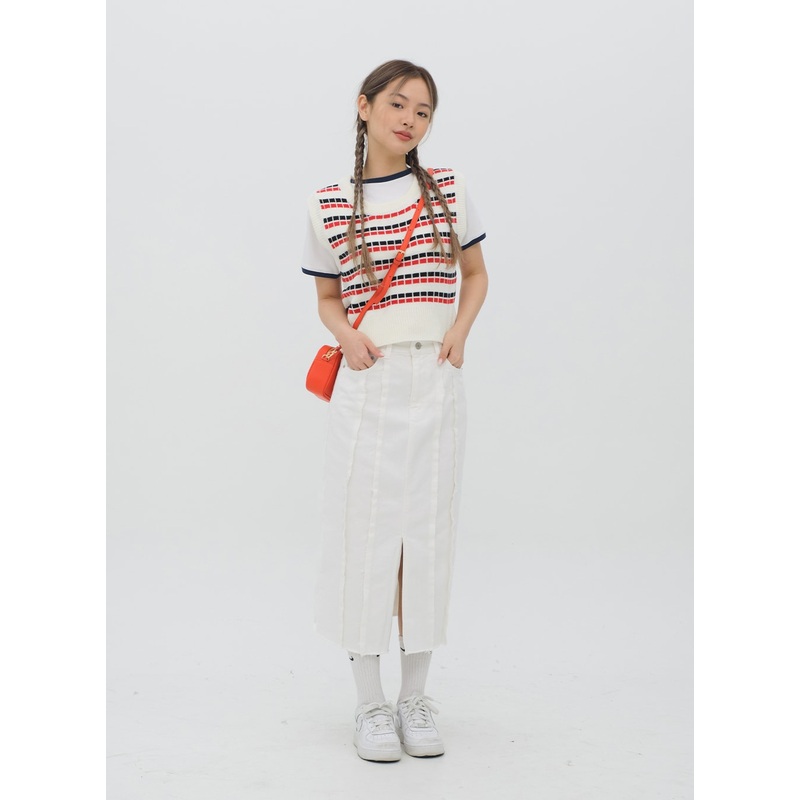 Pattern Cropped Knit Vest C1002