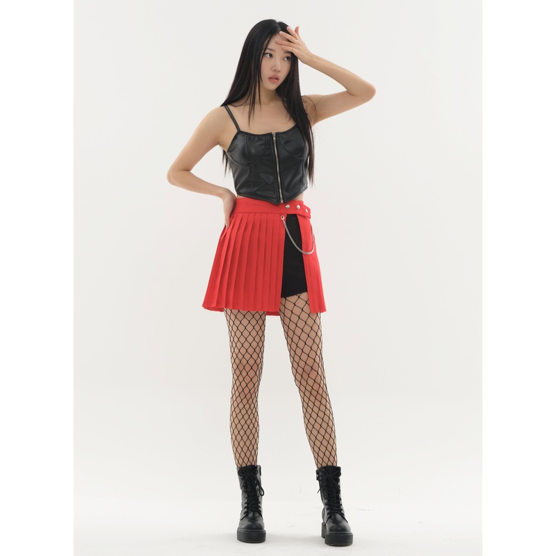 Pleated Mini Skirt with Chain #Original Kpop #121692