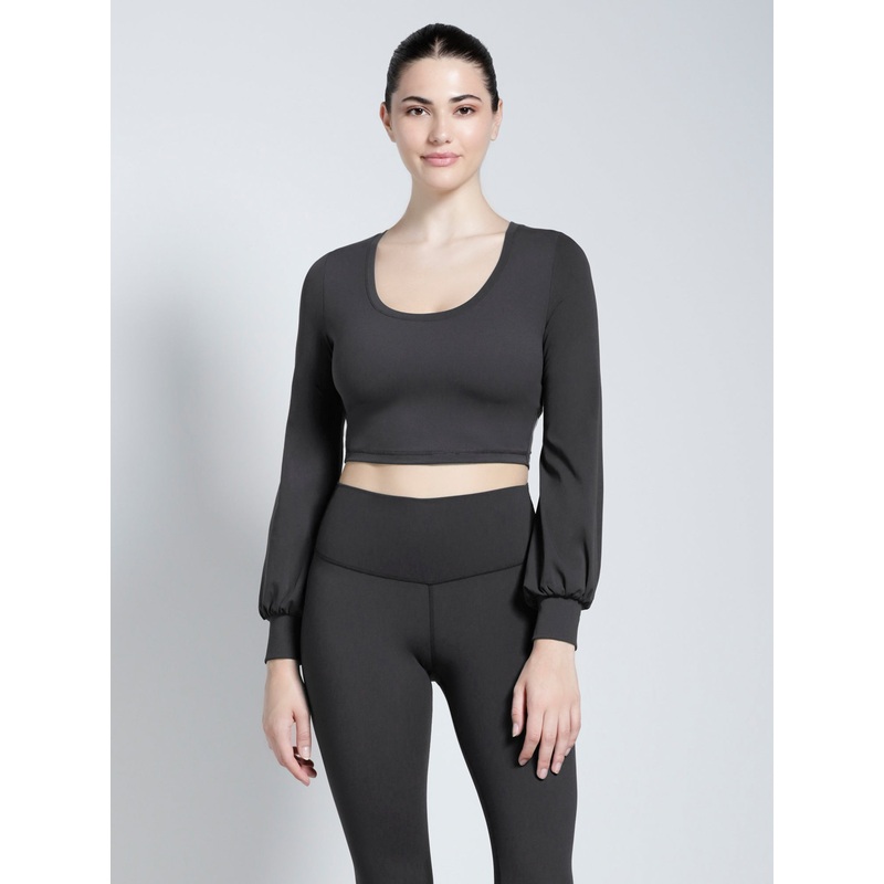 PUFF SLEEVE CROPPED TOP, LIMESTONE