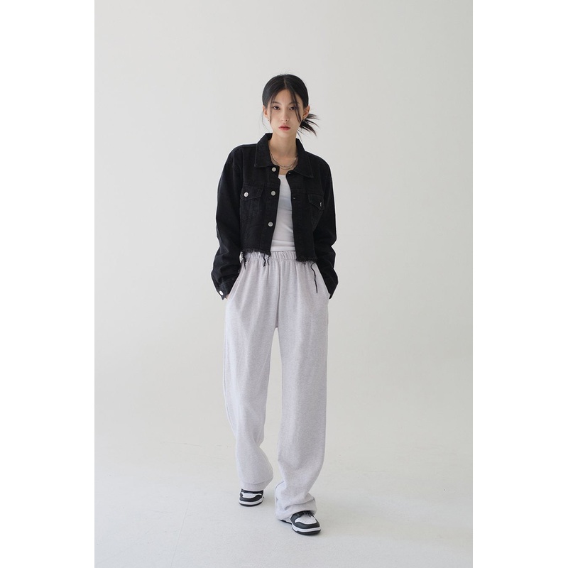 Ripped Hem Cropped Jacket F14|Black|S