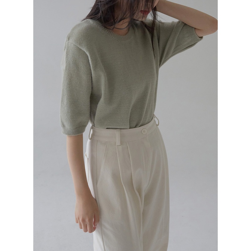 Round Neck Half Sleeve Knit|Ivory|Beige|Green|Pink|Blue|S/M