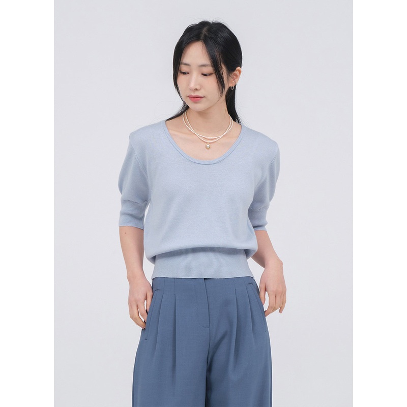 Scoop Neck Knit U1502|Cream|Skyblue|Gray|Black|S/M