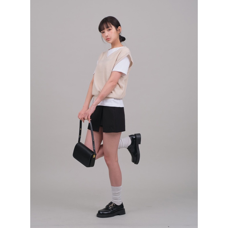 Skort with Front Slit C2701|Gray|Beige|Ivory|Mocha|Black|S