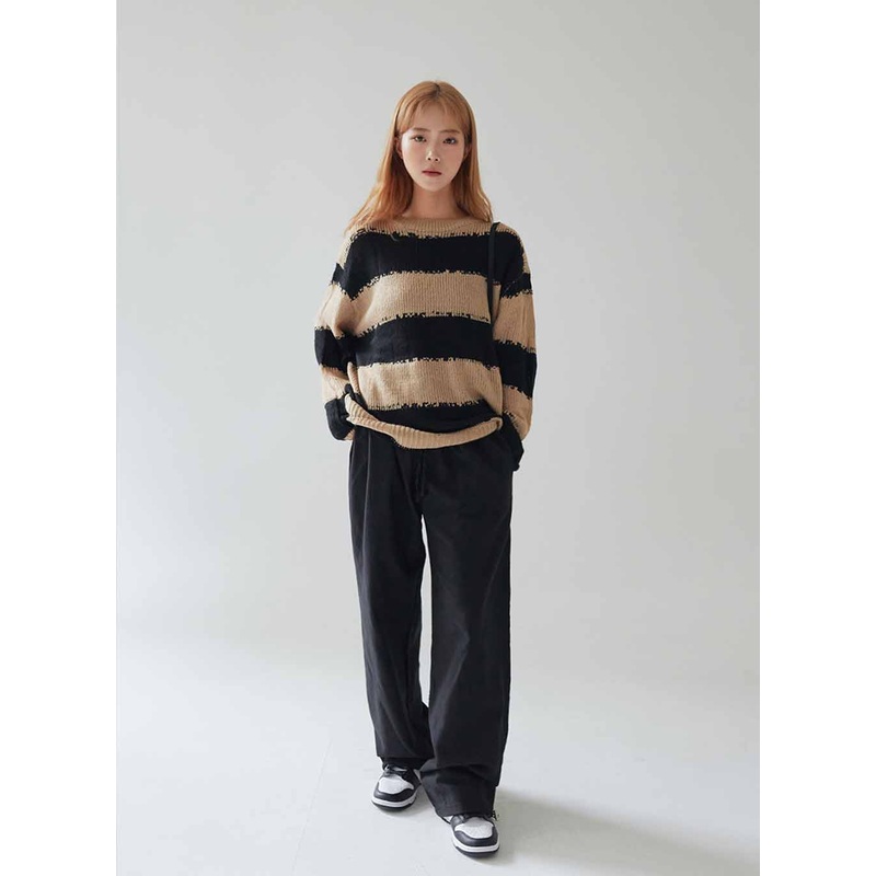 Stripped Distressed Knit Sweater F17