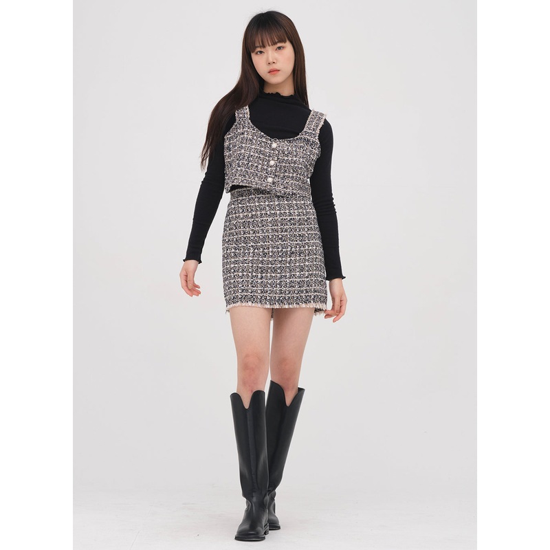 Tweed Bustier #1210o182|Black|Pink|S