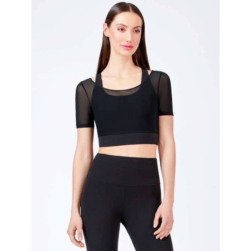 UNITY MESH CROPPED TOP, BLACK/BLACK MESH
