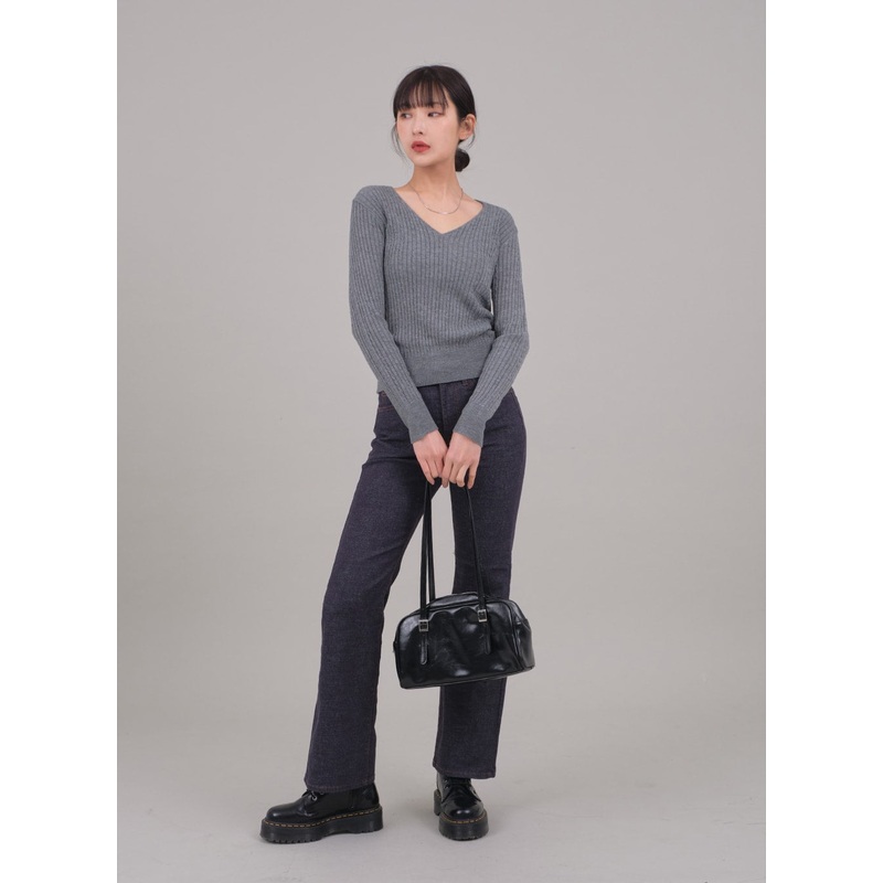 V Neck Cable Knit Top C2701|Gray|Olive|Beige|Brick|Skyblue|Black|Ivory|Brown|S/M