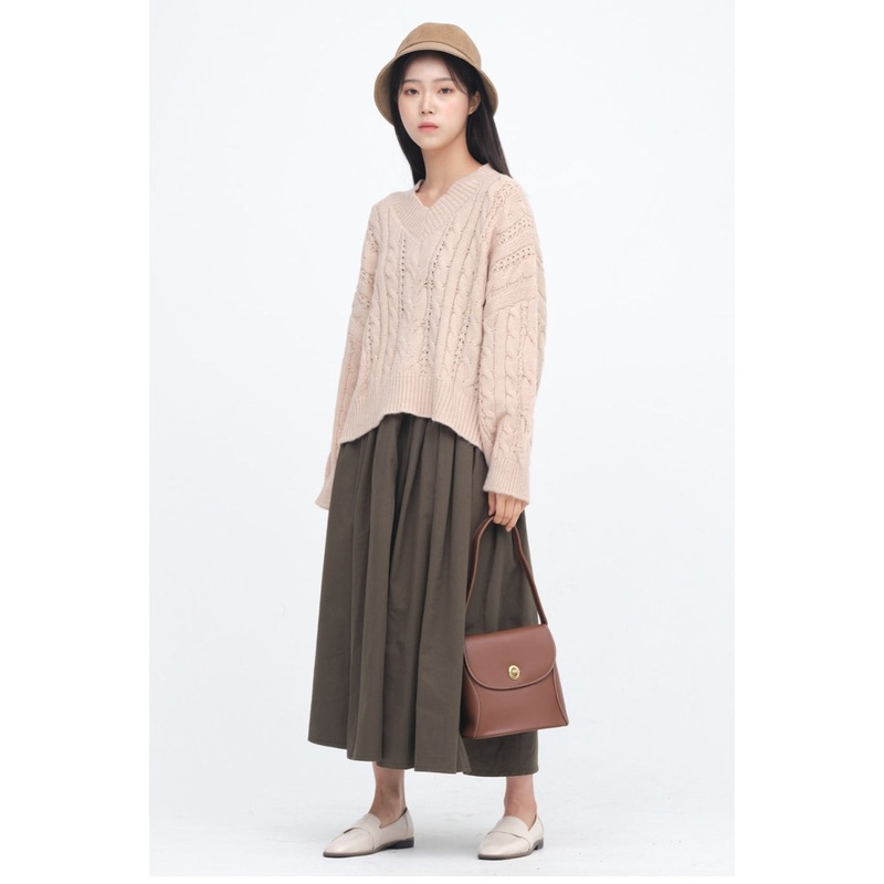 Volume Long Skirt #82|Oatmeal|Khaki|Black