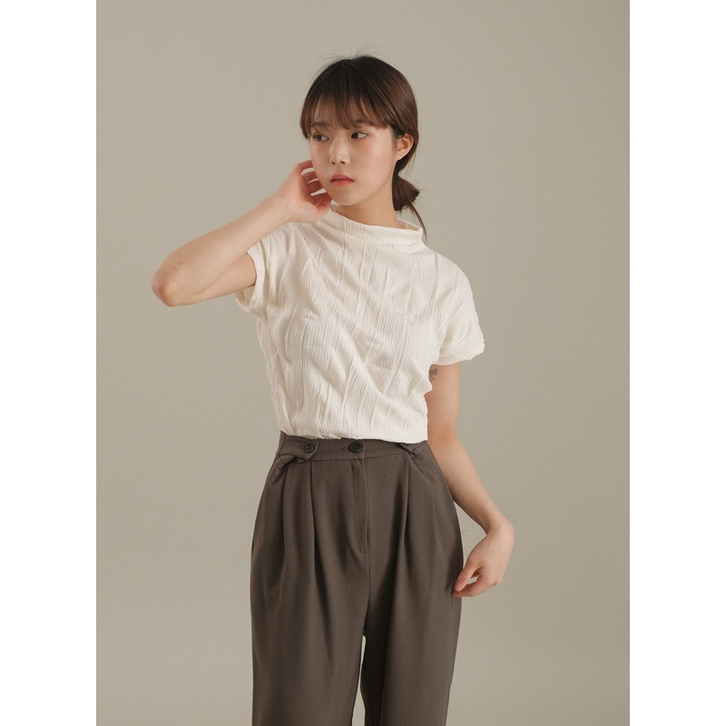 Wrinkle Short Sleeve Turtleneck Top