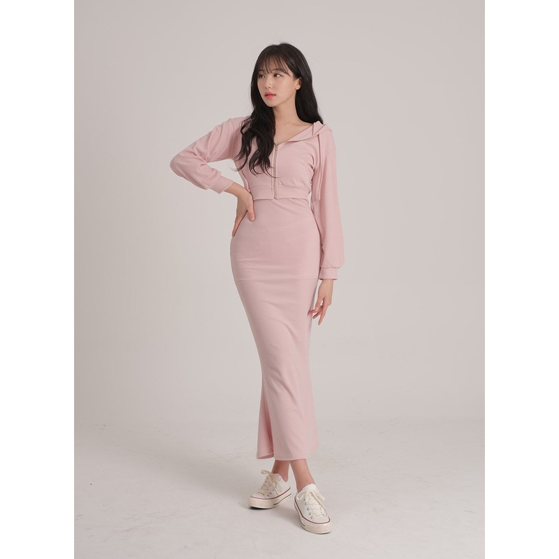 Zip up Hoodie and Sleeveless Maxi Dress Set J31