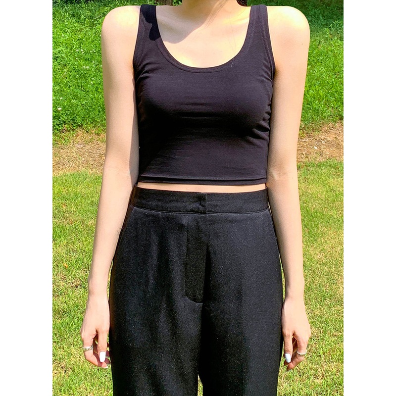 Basic Cropped Tank Top CA28|Black|White|S