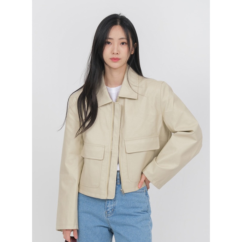 Big Pocket Faux Leather Jacket OA01